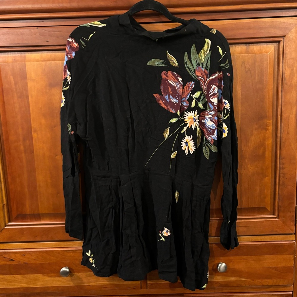 Black Floral Free People Tunic with Open Back